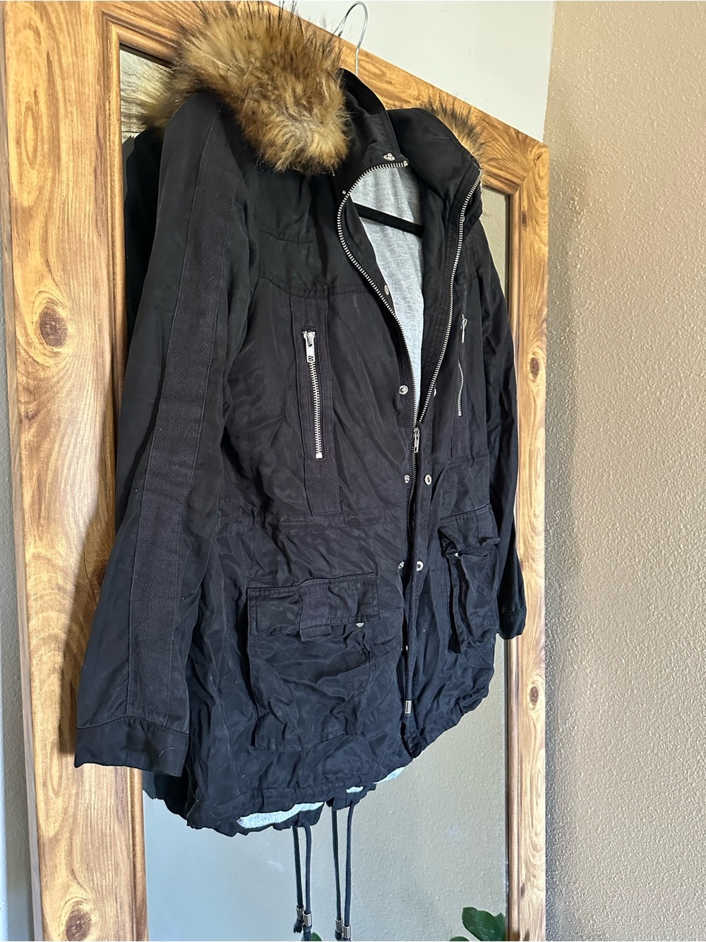 Market & Spruce Black Jacket with Faux Fur Trim